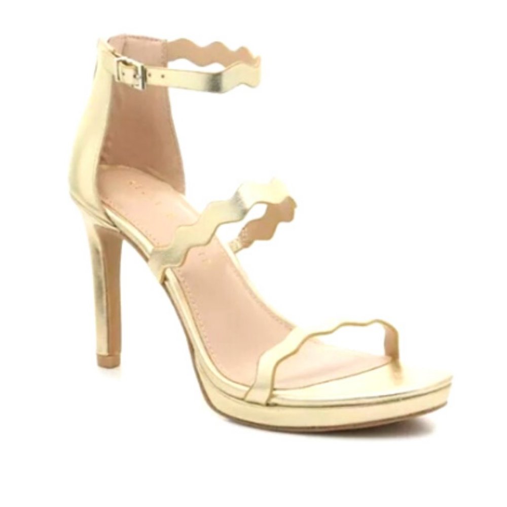 Kelly & Katie Litton Women Soft Gold Metallic Platform Sandal HEELS Size 6M NWT